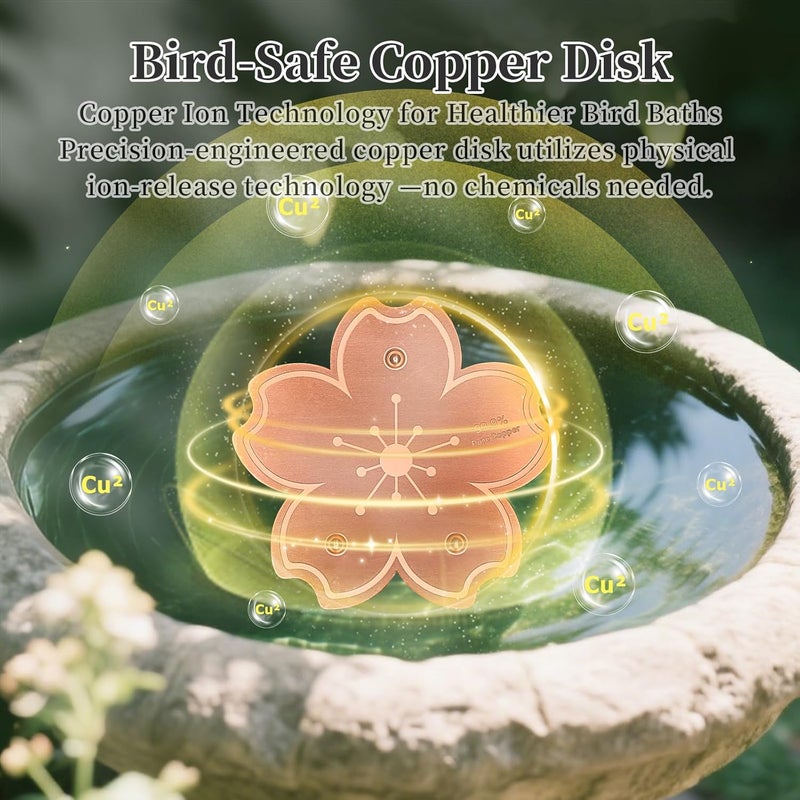 Yncotte 99.99% Pure Copper Bird Bath Disk, Triple-Point Support Design Lower Cleaning Frequency for Physical Safe Water Purify Outdoor Bird Bowls All-Season - Image 3